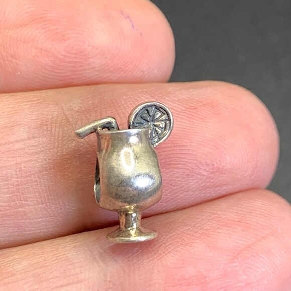 VTG Solid Sterling Silver 925 Cocktail Drink Slide Charm Size 0.5'' Length - Picture 1 of 9